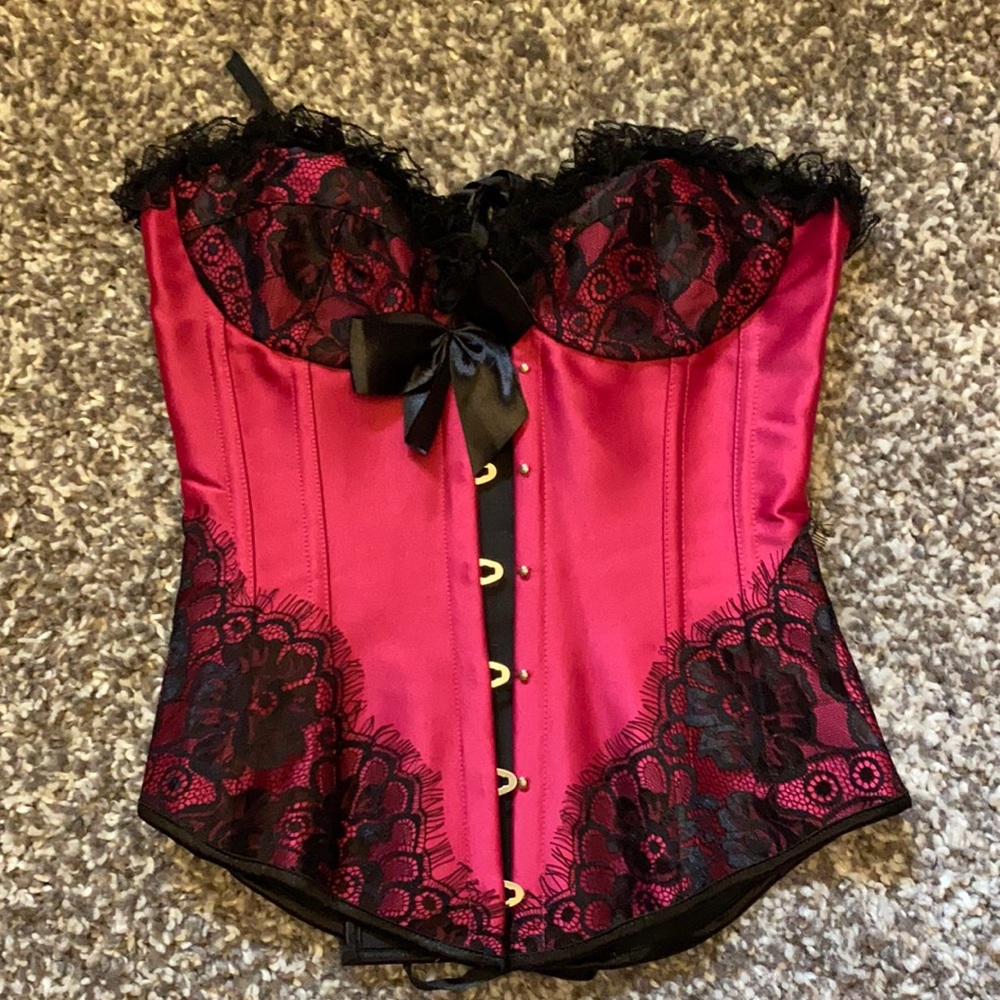 Dark pink and black lace corset